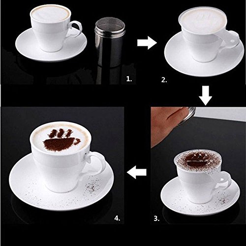 Wady 8 Dekoschablonen Kaffee Schablone Cappuccino Verzierer 1 Stück Schokolade Shaker Kakaostreuer - 6