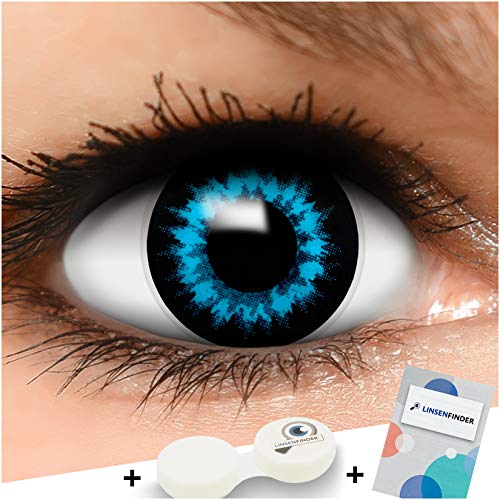 FUNZERA® Lentillas de Colores Ice-Fairy + recipiente para lentes de contacto, sin dioptrías pack de 2 unidades - cómodas y perfectas para Halloween, Carnaval, sin corregir