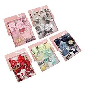 Yellow Bee Girls Fashionable Hair Clips Set, 5 Pack (Pink, Silver, Lime, Red, Blue)