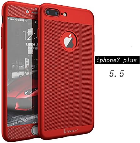 Iphone 7 Plus Case,IPAKY® All-around Protective Ultra Slim/Thin Lightweight Breathable Cooling Mesh Case with Tempered Glass Screen Protector for iPhone 7 Plus(5.5inch) - Red