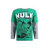  Marvel Hulkpose Camiseta de Manga Larga, Verde (Green/Grey GGM), 7-8 Años para Niños