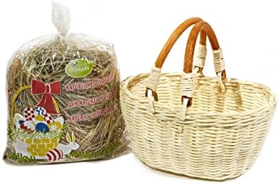 Heitmann Deco 30073 Basket with Handle Set 2 Pieces With Mountain Meadow Hay, Wood, natural,/White 23 x 19 x 5 cm