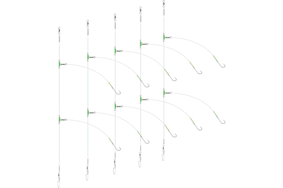 Luroad 5pcs Sea Fishing Rigs, Pre Tie Flapper Rigs Sea Fishing Hook Sizes 1, 2/0 for Beach Casting Shore Fishing Flounder, Whiting, Bass, Plaice