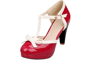 LUXMAX Ladies Rockabilly Shoes Platform T-Bar Court Shoes Patent Mary Jane Heels