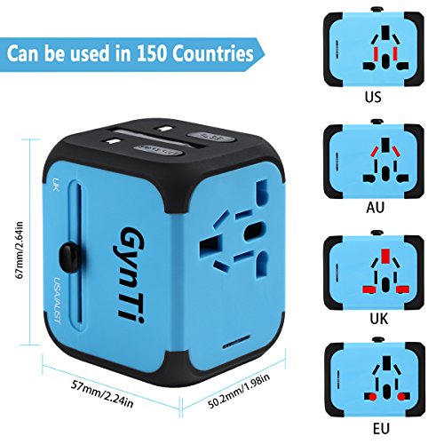 Universal Reiseadapter USB Ladegerät Ladeadapter für US UK AU EU multinationaler ladestecker universal Netzteil mit Dual USB und Schmelzsicherung (Blau) - 9