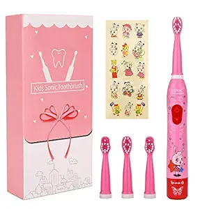 OJV 8630 Sonic Rechargeable Kids Electric Toothbrushes for Children, 6 Modes with Memory, 2-Min Timer, ADA Accepted, IPX7 Waterproof, 4 Brush Heads 31000 Strokes Last 20 Days for Girls Age 3+ (Pink)