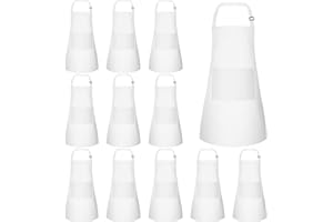 BOUBONI 12 Stück Kinder Schürze mit 2 Taschen Verstellbare Kinderschürze für Jungen Mädchen Kinder Kochschürze Backschürze für Kochen Backen Malen Basteln Grillen Aktivitäten (Weiß)
