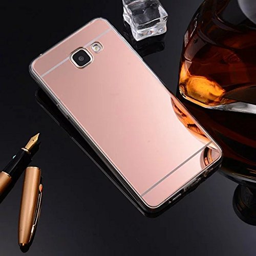 Etsue Spiegel TPU Schutzhülle für Samsung Galaxy A3 2016 Silikon Handyhülle Case Cover, Luxus Bling Glitzer Spiegel Hülle Mirror Effect Samsung Galaxy A3 2016 Weiche Kristall TPU Silikon Handytasche Transparent Crystal Durchsichtig Rahmen Schlank Handy-Gehäuse Hülle für Samsung Galaxy A3 2016 + 1x Glitzer Staub Stecker + 1x Blau Eingabestift-Spiegel,Rose Gold