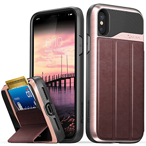 Vena iPhone Xs/X Wallet Case, [vCommute][Military Grade Drop Protection] Flip Leather Cover Card Slot Holder with Kickstand for Apple iPhone Xs 2018 / X 2017 5.8 (Rose Gold/Black)
