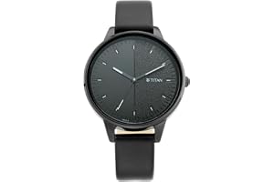 Titan Ladies Workwear Quartz Analog Precision Simplicity Gradient Black Dial Black Leather Strap Watch for Women - NT2648NL01