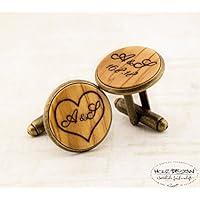 Personalisierte Manschettenknöpfe 18mm Cufflinks Herren Schmuck Vintage rustikale Landhochzeit Geschenk Männer Holz Handgemacht Hemd Knöpfe Edelholz graviert bronze braun Lasergravur