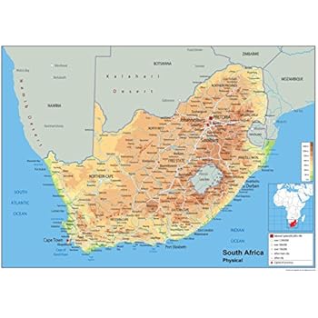 South Africa Physical Map - Paper Laminated (A2 Size 42 x 59.4 cm): Amazon.co.uk: Office Products