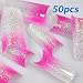 SODIAL(R) Pink White Glitter Acrylic False Nail Art Tips