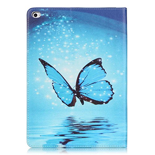 iPad Air 2 Hülle, Deenor Painting Cute and Stylish Fashionable Folding Folio Book Flip Stand Schutzhülle Hülle für Apple iPad Air2 iPad 6 generation + Free Gift Touching Pen/Stylus Pen + Screen Film Protector. blue butterfly - 3