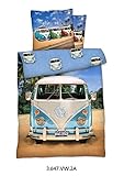 LINON WENDE BETTWÄSCHE VW BULLI 135 cm x 200 cm + 80 cm x 80 cm NEU & OVP - 100% BAUMWOLLE VOLKSWAGEN VW BUS EXKLUSIV