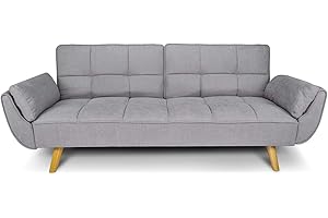 SAMIRA Divano Letto clic clac in Tessuto Grigio chiaro - Divano 3 posti mod. Ambra piede legno naturale