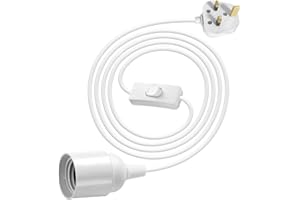 CRZPCHAS E27 Bulb Holder with Switch and Plug, 450cm Extension Suspended Pendant Light Fitting, White Plug in Pendant Lighting, Hanging Lamp with Plug in Cord, Ceiling Light Fixture for Loft(Without Bulb)