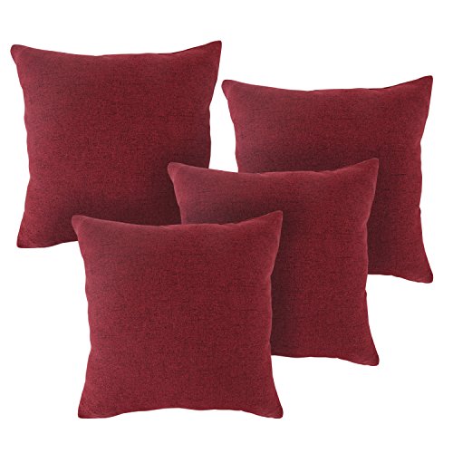 Deconovo 4er Pack zum Sparpreis Leinen Optik Kissenhülle, Kissenbezüge, Sofa Dekokissen Cushion Cover, 40×40 cm, Rot, 4er set - 6