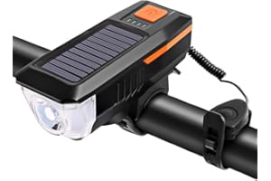 mingqian Ricarica solare/USB Luce per bici Campanello per bicicletta Lampada a clacson Torcia per bici Luce anteriore per bici USB/Alimentato a energia solare Ricaricabile Impermeabile Faro da cic