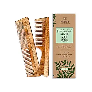 Nat Habit Kacchi Neem Comb, Wooden Comb | Hair Growth, Hairfall, Dandruff Control | Hair Straightening, Frizz Control | Comb for Men, Women | Treated with Neem Oil, (Fine + Dual Combo)