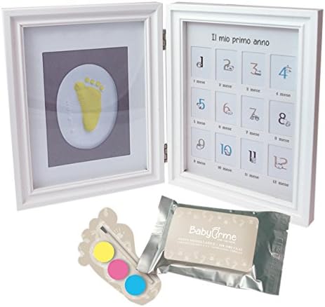Baby Feet Baby Feet/Photo Frame with 12 month and Kit transforms, Wood, Cream, 3.5 x 2.5 x 23 cm
