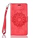 Produktbild Lonchee Huawei P8 Lite Wallet Tasche Brieftasche Schutzhülle ,Mandala Blumenmuster geprägt Muster Design Hochwertige PU Leder Folio Tasche Case Hülle im Bookstyle mit Standfunktion Kredit Kartenfächer (rot)