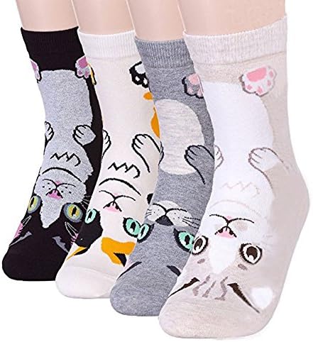 Women's Crew Socks 3-6 Pack by Happytree, Fun Cool Cats Dogs Cartoon Sweet Animal Design Good for Gift Idea One Size Fits All