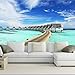 Produktbild Yirenfeng Benutzerdefinierte 3D große Wandgemälde, Tropics Sea Houses Bungalow Stelzenhaus Natur Papel de Parede, Wohnzimmer TV Wand Schlafzimmer Tapete-400X250CM