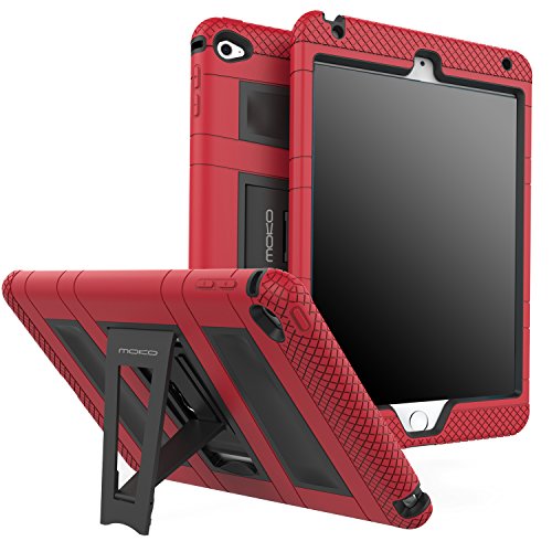MoKo Hülle für iPad Mini 4 - Silikon + Schwarz Hart Polycarbonat Protector mit faltbarem Kickstand Schutzhülle Case mit Standfunktion für Apple iPad Mini 4 7.9 Zoll IOS 2015 Genaration Tablet, Rot