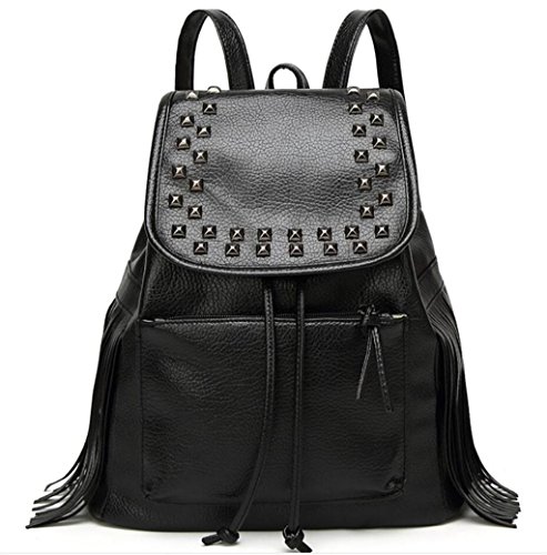 Preisvergleich Produktbild HANGBAOY Frauen doppelte Schulterbeutel Kursteilnehmer Schultasche gesäumten Reise-Einkaufen-Schwarzes 31 * 15 * 33cm