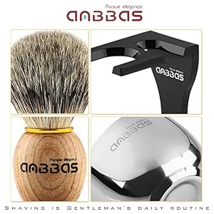 Shaving Set, Anbbas 4IN1 Pure Badger Hair Shaving Brush Solid Manchurian Ash Wood Handle,Black Broken-Resistant Acrylic… - Image 4