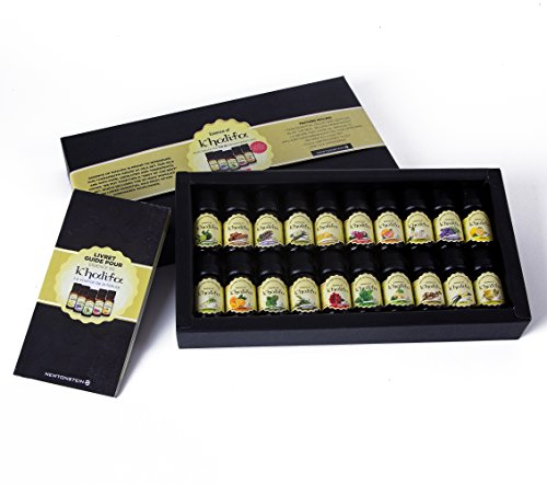 Essence Of Khalifa - 20-teiliges Set mit 10ml luxuriösen 100 and reinen ätherischen Ölen für die Aromatherapie - therapeutische Öle - eine Auswahl der 20 besten Öle mit Anleitung und Rezeptbuch