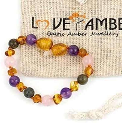 Child Titania Amethyst Rose Quartz Labradorite Honey Baltic Amber Anklet Bracele