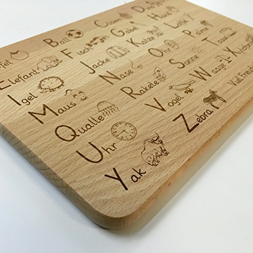 Das Original ABC Frühstücksbrett aus Buche Holz zum Lernen - Geschenkidee zum Schulanfang