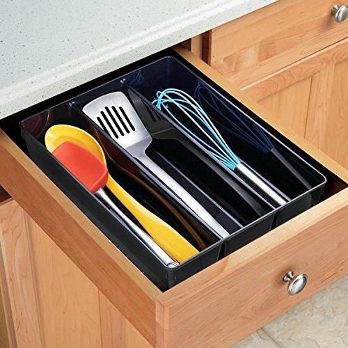 InterDesign 56337EU Linus Besteckkasten Schubladeneinsatz für Besteck, Pfannenwender, Kleinkram – 35,1 x 26,7 x 7,6 cm, schwarz, Plastik, Black - 2