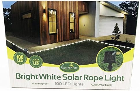 GardenKraft 17620 100 LED Solar Rope Lights Outdoor Decorative Weatherproof Garden Home Wedding Party Christmas, Bright White, 11.9m