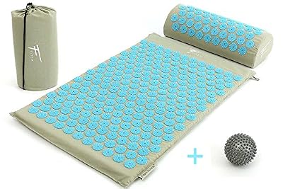 Fitem Kit d'acupression Fitem - Tapis d'Acupression + Coussin + Sac + Boule de Massage - Soulage douleurs Dos et Cou - Sciatique - Massage dos - Relaxation Musculaire - Acupuncture - Récupération post-sport