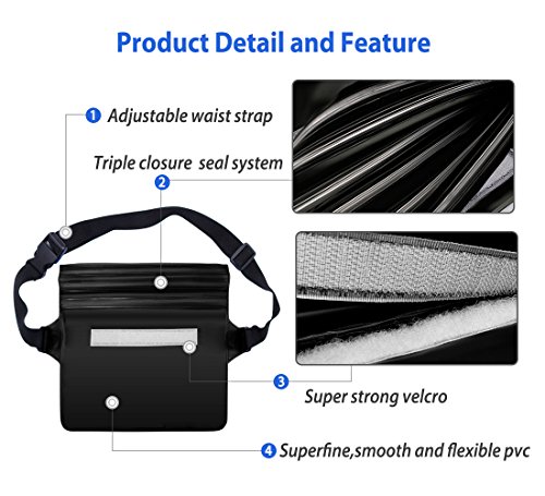 OXA Wasserdichte Tasche, Wasserdichte Beutel, Strand-Tasche für Strand, Angeln, Schwimmen, Bootfahren, Perfekter Schutz für Smartphone, Kamera und Bargeld vor Wasser, Sand, Staub und Schmutz (Schwarz) - 3