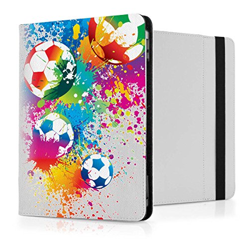 OOH!COLOR® Weiß UNIVERSAL Tablet Tasche für jeden 10 Zoll Bildschirm Tablet mit SFO004 Fußball Sport Motiv Hülle Kunstleder Muster Flip Case mit Standfunktion