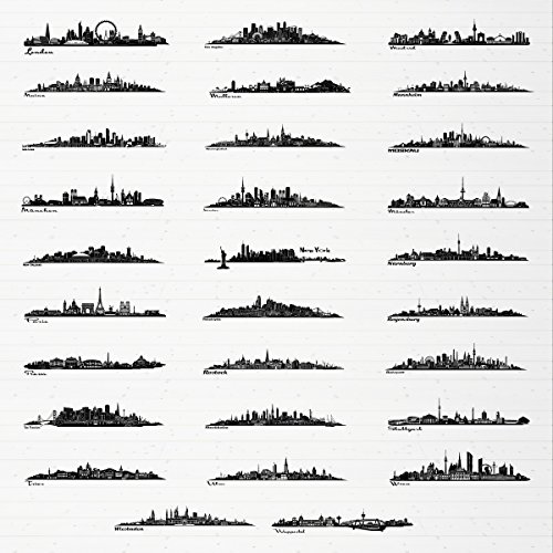 Wandkings Skyline Wandaufkleber Wandtattoo – 125 x 30 cm in schwarz – Deine Stadt wählbar – München - 7