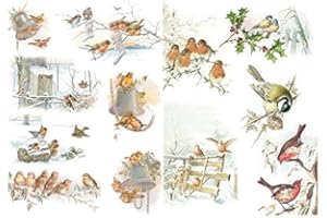 Zita's Creative Rice Paper A4 Winter Birds 3rd Design Straw Silk Paper Decoupage Paper