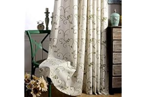 Amidoudou 2er-Set Vintage Rebe Stickerei Vorhänge Einfachen Stil Elegante Vorhänge Für Schlafzimmer Wohnzimmer (Grün,230x140cm)