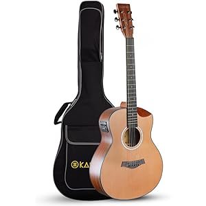 Kadence Slowhand Cedar Top SHM02, Premium Mahogany Semi Acoustic Guitar, 38 Size Travel Guitar, Demi-Cutaway Design, With Padded Bag And Preamp