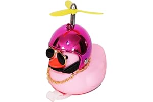 Tianbi Adornos de Goma Rosa para Coche, Decoración del Tablero de Instrumentos, Juguete de Pato con Casco de Hélice y Cadena Dorada, Campana de Bicicleta