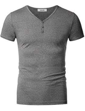 KAIUSI Herren Slim Fit mit V-Ausschnitt mit Knopf T-Shirt