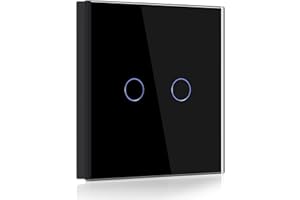 BSEED Touch Light Switch 2 Gang 1 Way, Tempered Glass Panel Light Switches with LED Indicator,Black Touch Sensitive Light Switch-No Neutral Wire 500W