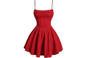 GORGLITTER Women's A Line Flowy Ruffle Mini Cocktail Dress Ruched Sleeveless Corset Dresses