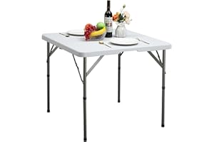 ‎HOLLYHOME HollyHOME Klapptisch Quadratisch 87cm Campingtisch Klappbar Tisch Wetterfest Gartentisch Balkontisch Tragbarer Klapptisch Esstisch für Küche BBQ Catering Party, Weiß