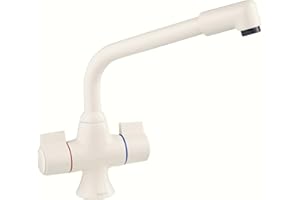 Deva SMS172/004 Sauris Kitchen Mono Sink Mixer Tap Beige Finish | Dual Flow | 360° Swivel Spout | Large Easy Use Hot & Cold Handles | for Double Or Single Basin | 12 Year Warranty