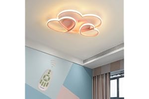 TANE Plafoniera LED Dimmerabile con telecomando, Lampada da Soffitto per Soggiorno Cucina Bambino Cameretta Corridoio Bagno, Moderno forma di cuore Design Lampadario Paralume Acrilico (Rosa, L50*W35cm)